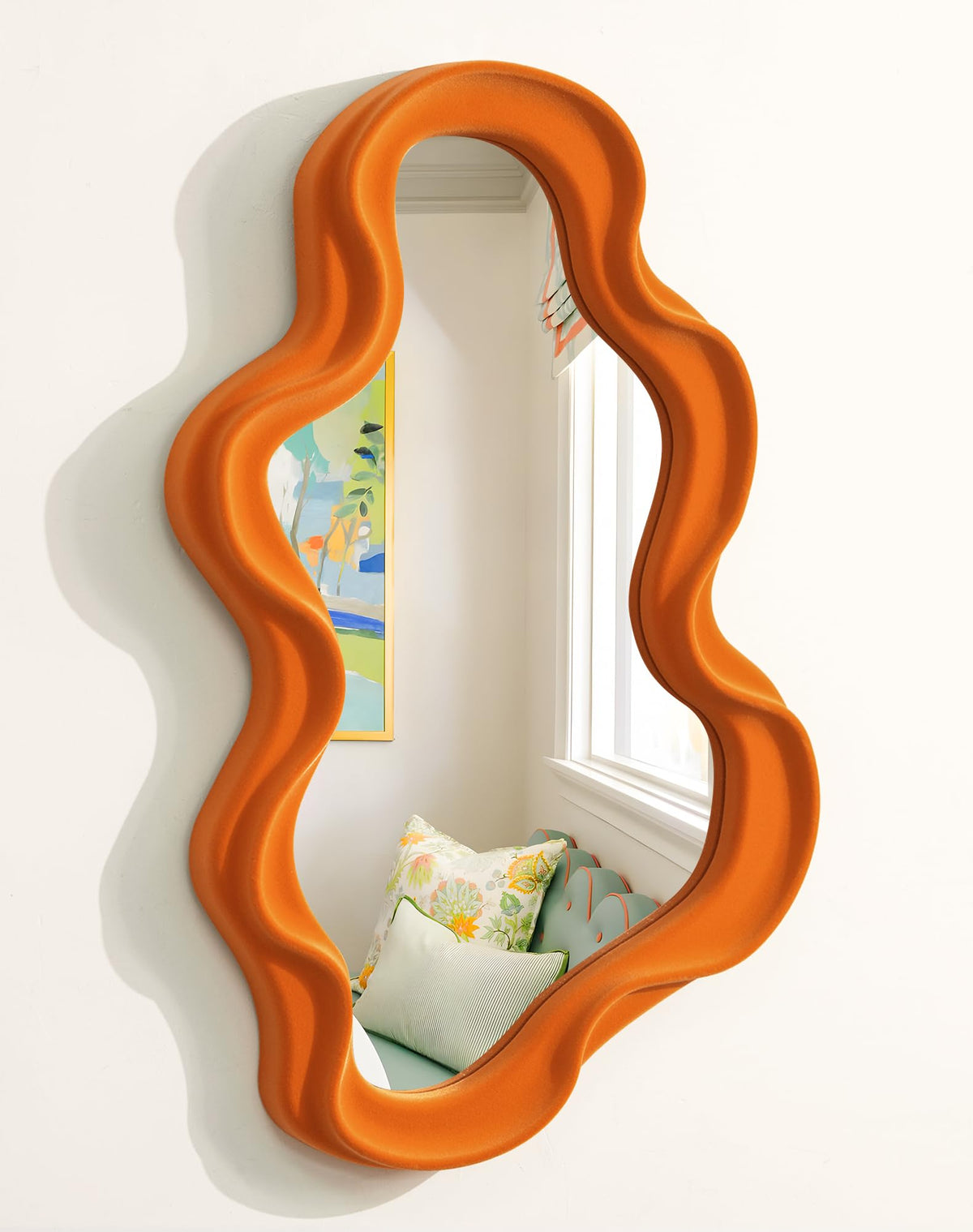 Emerald Green Wavy Wall Mirror Decor for Hallway Entryway, Irregular Cloud-Shaped Small Decorative Mirrors for Home Office Living Room, Modern Hanging Wall Art for Christmas Wedding Gift