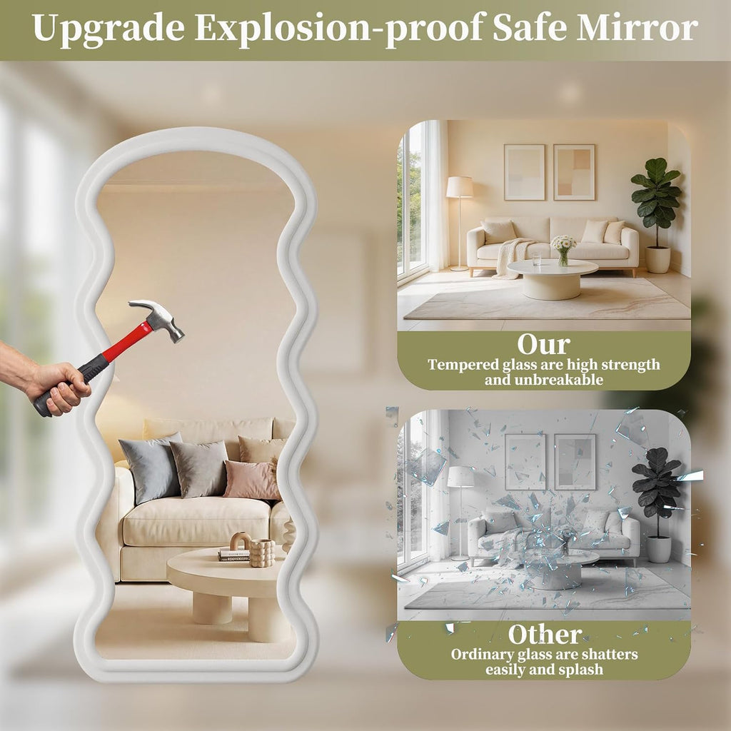 Koonmi 71“x32” Wavy Mirror Full Length, Flannel Full Body Mirror