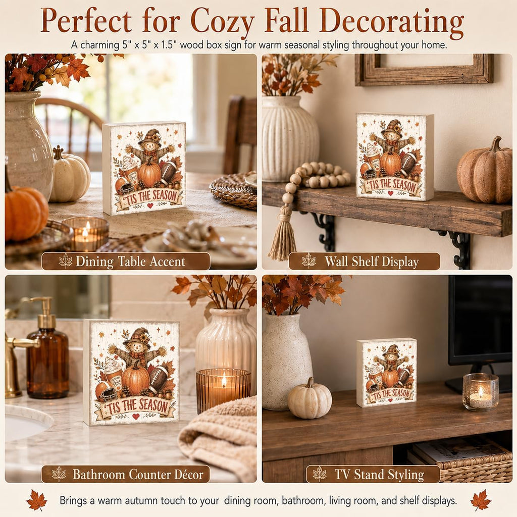 Fall Decorations for Home Football Pumpkin Wood Sign Fall Wall Shelf Decor