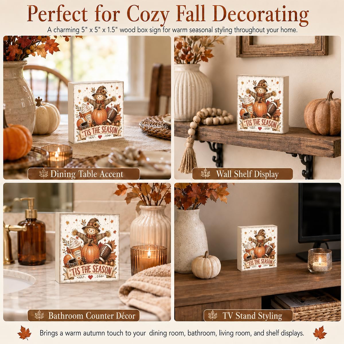 Fall Decorations for Home Football Pumpkin Wood Sign Fall Wall Shelf Decor