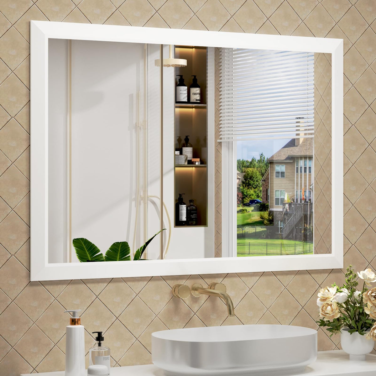 SMIROR 24x36 Matte Black Bathroom Vanity Mirror for Over Sink