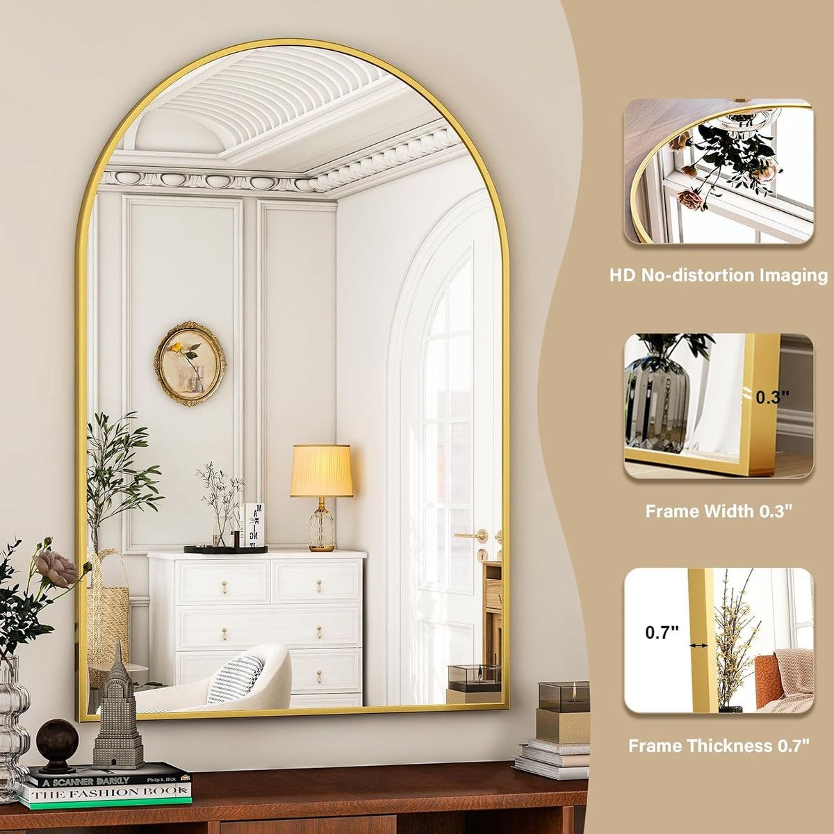 HARRITPURE Arched Wall Mirror 30"x40" Gold Arch Bathroom Vanity Mirror