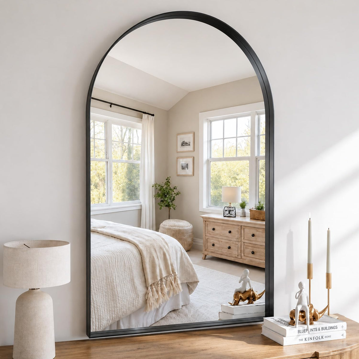 36"x24" Black Arched Mirror, Arched Wall Mirror with Metal Frame, Wall Mounted Large Arched Mirror for Living Room, Restroom, Entryway, Tempered Glass, Modern Home Decor