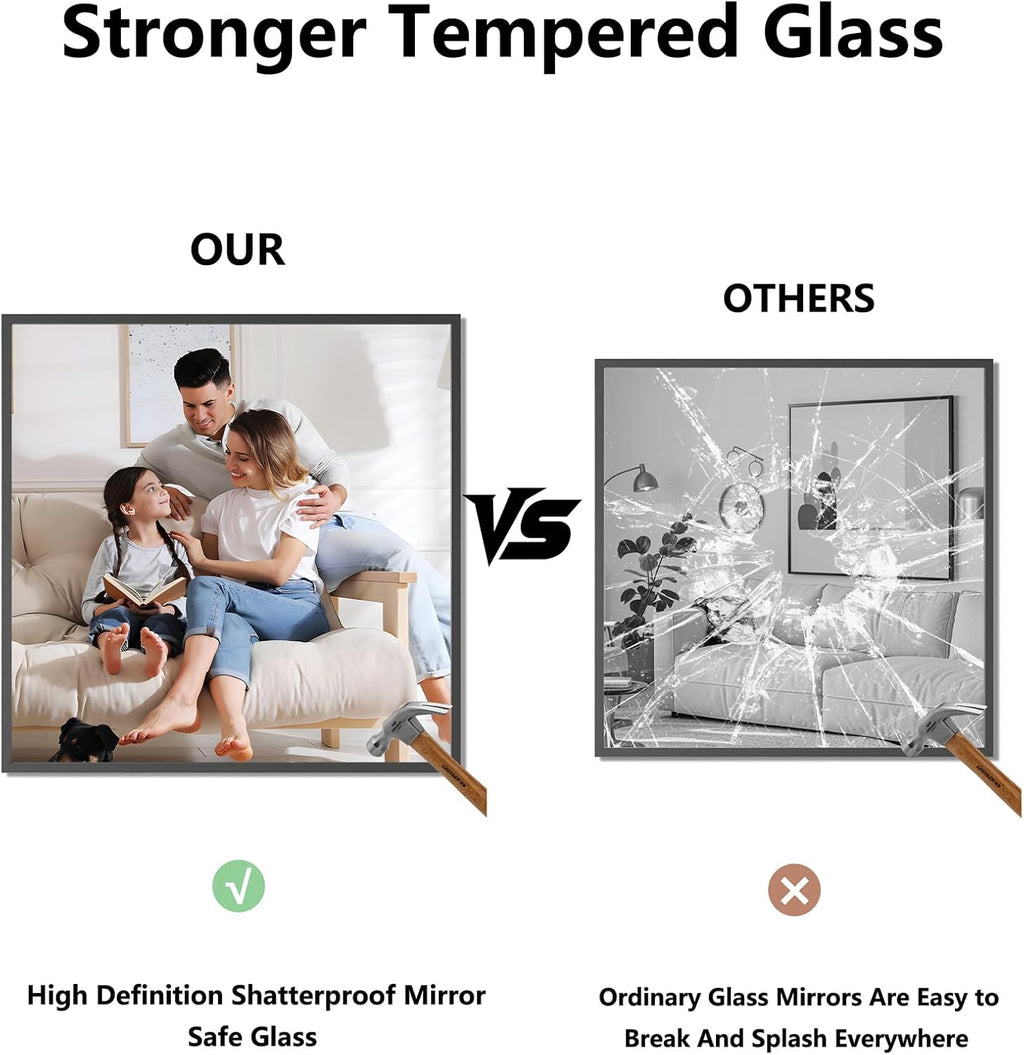 Koonmi Bathroom Mirror for Wall, 30"x30" Black Bathroom Mirror for Over Sink, Shatterproof Tempered Glass Vanity Mirror with Anti-Rust Aluminum Alloy Frame, Hang Horizontally or Vertically