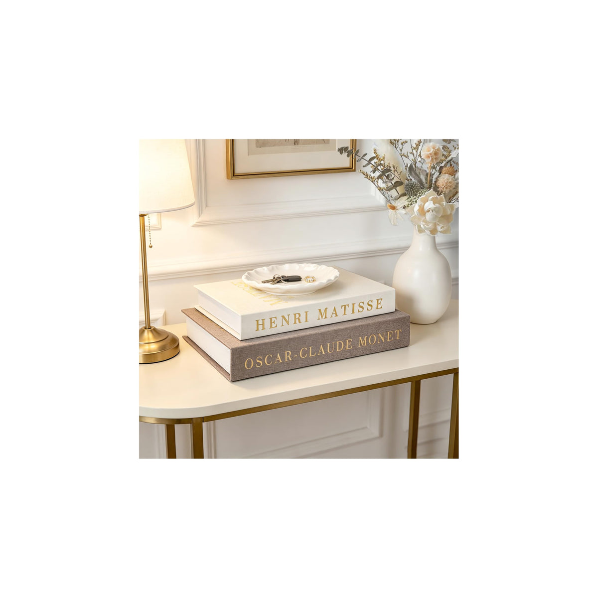 Decorative Books Set of 2, Linen Faux Coffee Table Books