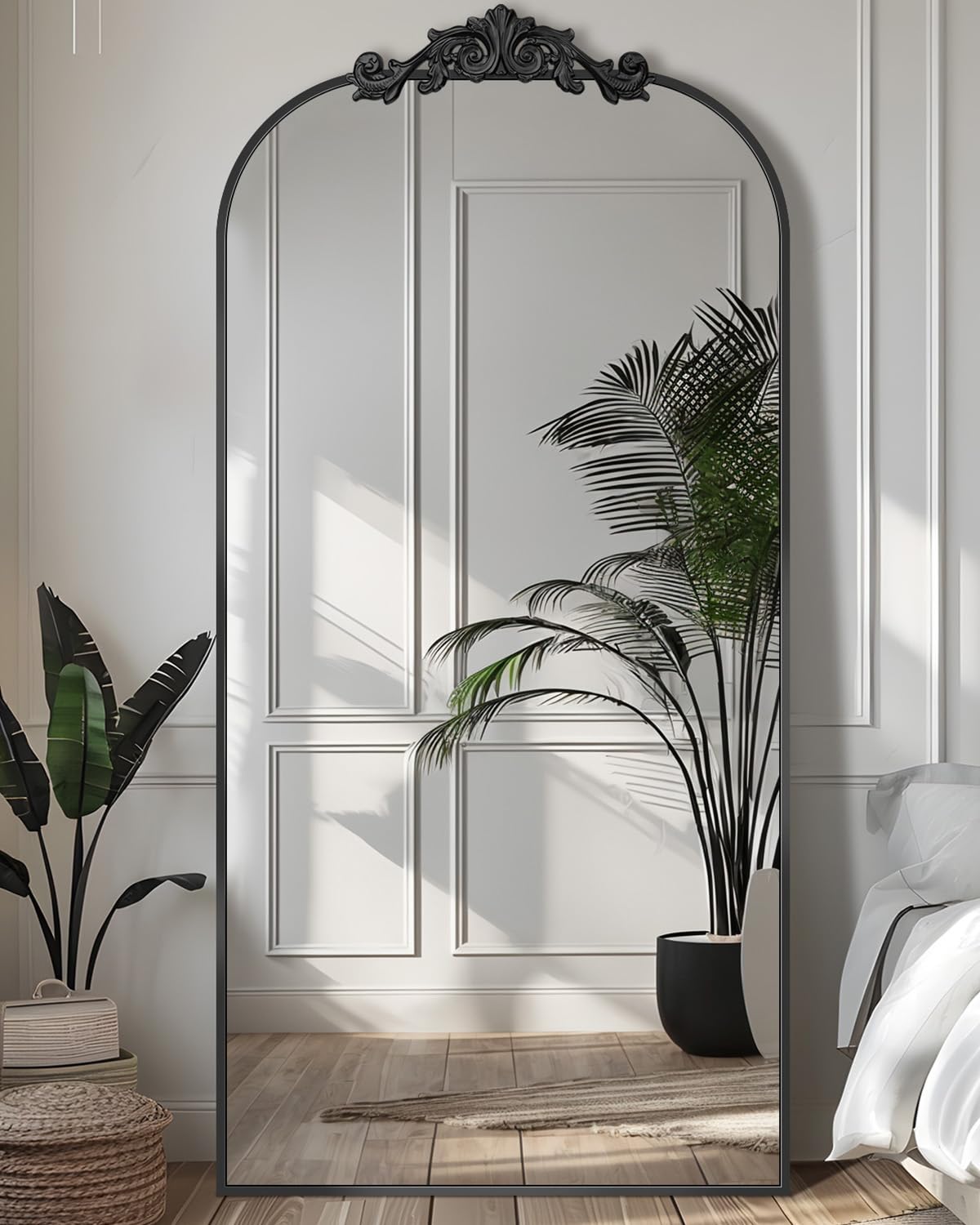 Antok Arched Full Length Mirror, 71"x28" Floor Mirror with Carved, Bronze