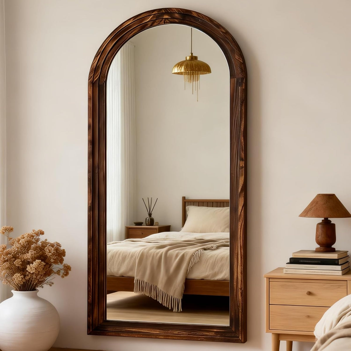 Arched Full Length Mirror, 71"x32" Floor Mirror, Walnut