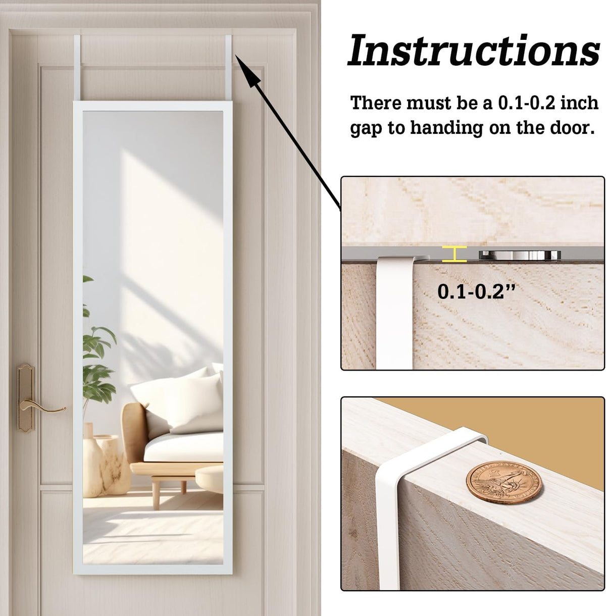 Over The Door Full Length Mirror Wall Mounted Hanging Full Body Length