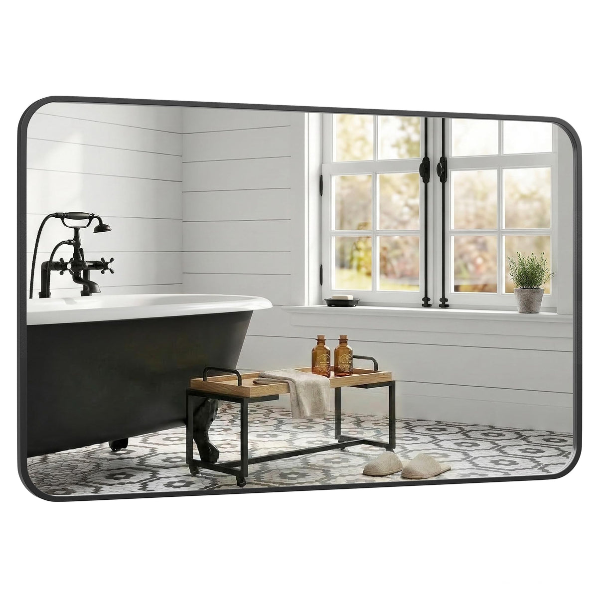 2-Pack 24x36 Inch Matte Black Rounded Rectangle Vanity Mirrors