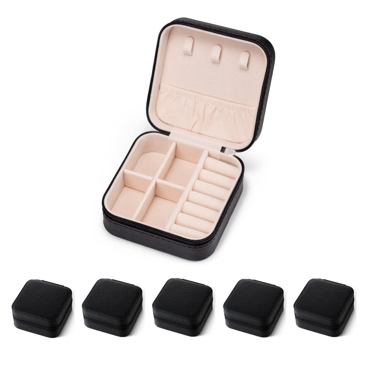 Mini Jewelry Travel Case,Small Jewelry Box,Traveling Jewelry Organizer,Portable Jewellery Storage Holder for Rings Earrings Necklace Bracelet Bangle Organizer,Boxes for Girls Women(PU-Black)