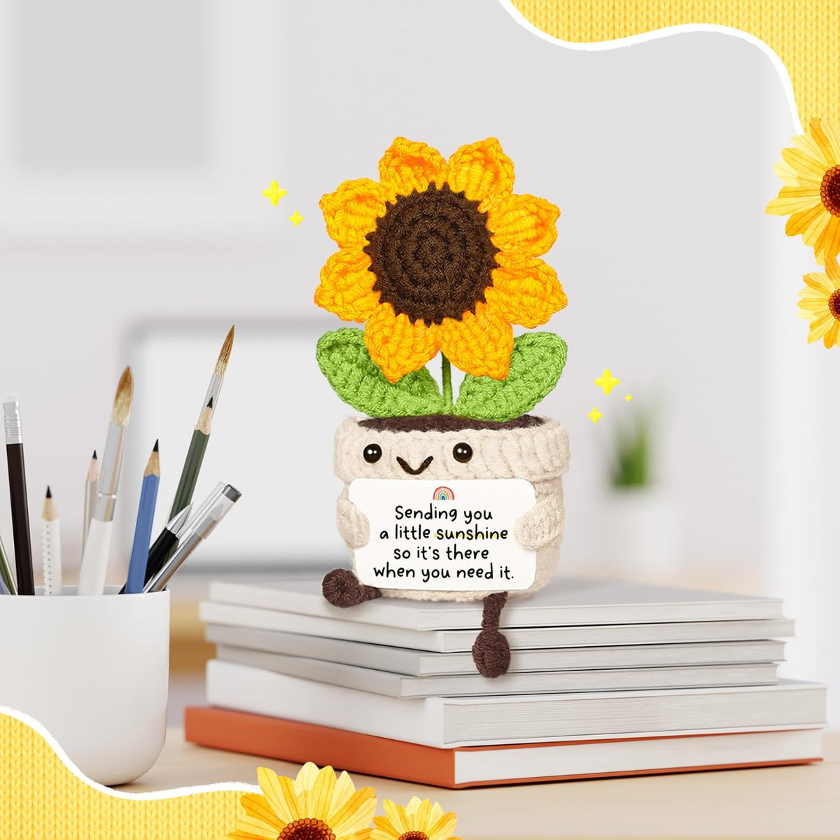 Get Well Gifts for Women After Surgery, Handmade Positive Sunflower Crochet Decor, Surgery Recovery Breast Cancer Care Gifts, Thinking of You Feel Better Gift for Women