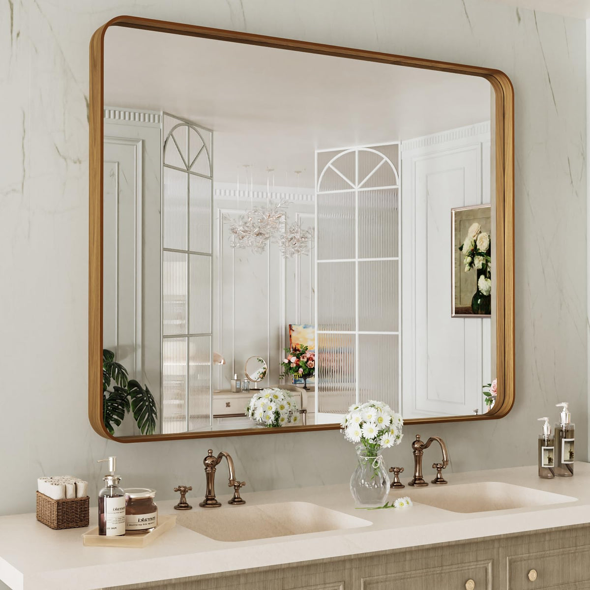 LOAAO 24"X36" Gold Bathroom Mirror