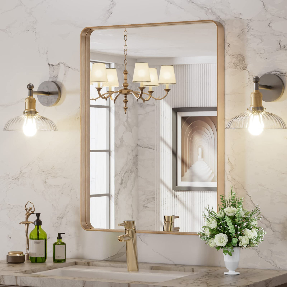 LOAAO 24X36 Inch Black Bathroom Mirror Metal Framed