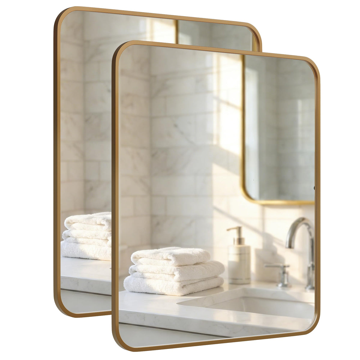 2-Pack 24x36 Inch Matte Black Rounded Rectangle Vanity Mirrors
