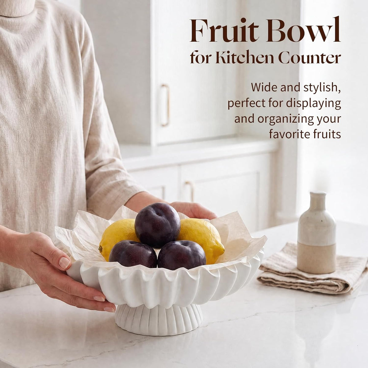 Lyeasw Large Decorative Bowl, Key Bowl for Entry Table, Modern 10” Wide Fruit Bowl for Home Decor, Coffee Table, Kitchen Counter or Serving Fruit, Keys
