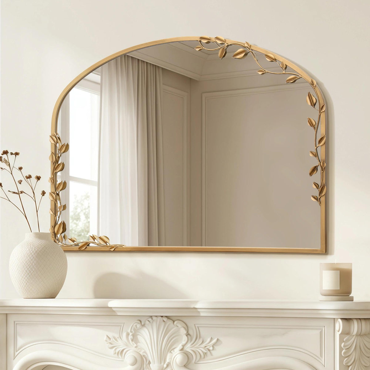 Besdomus Arched Full Length Mirror: 21"x56" Ornate Brass Gold Floor Mirror