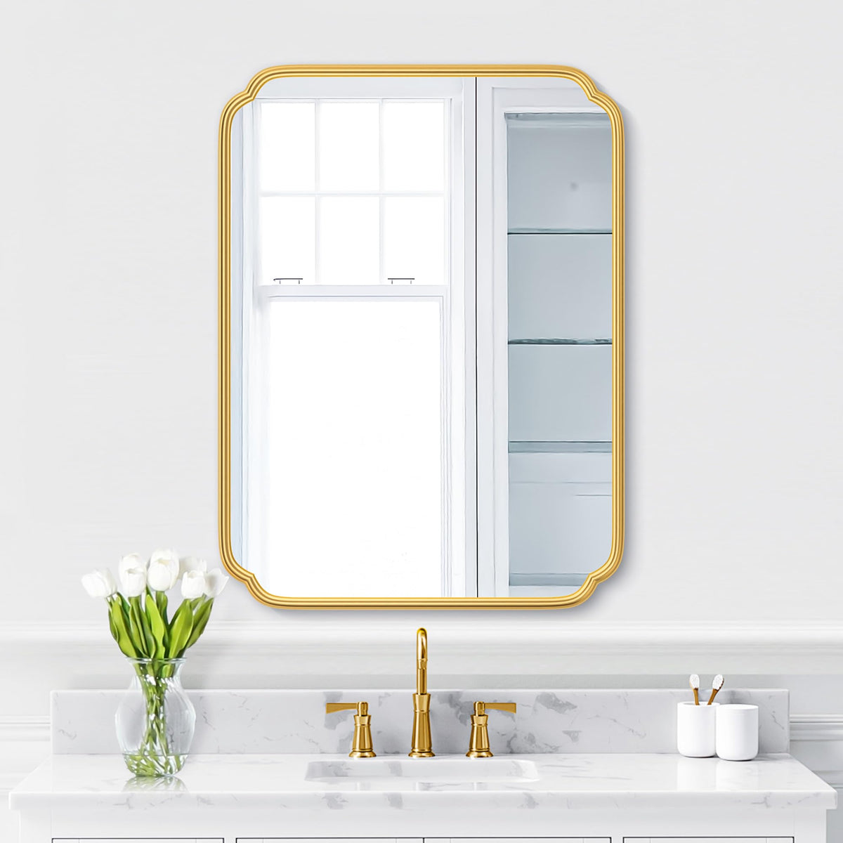 Ferytange 48"x16" Gold Door Mirror Full Length Over The Door with Non-Rusting Metal Frame, Modern Full Body Mirror Bedroom Closet Bathroom