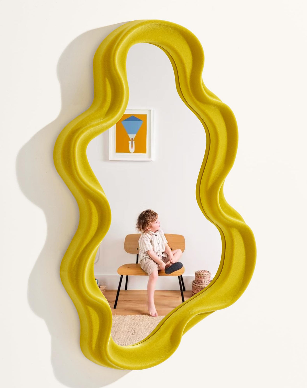 Emerald Green Wavy Wall Mirror Decor for Hallway Entryway, Irregular Cloud-Shaped Small Decorative Mirrors for Home Office Living Room, Modern Hanging Wall Art for Christmas Wedding Gift