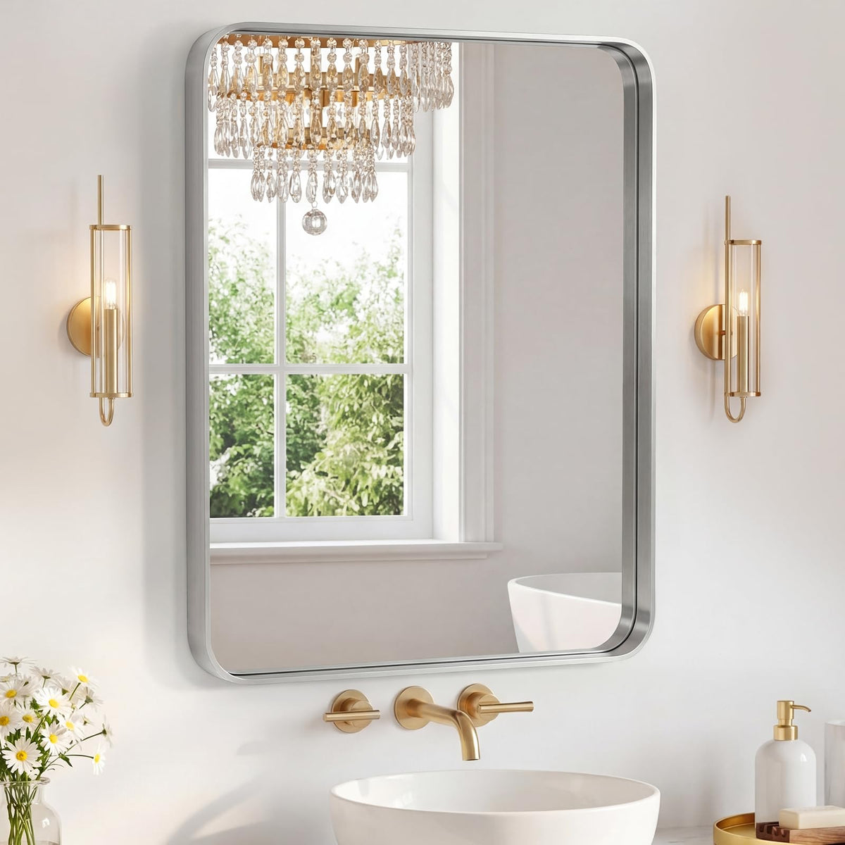 Sweetcrispy 26"x38" Arched Bathroom Mirror, Bathroom Mirrors for Over Sink