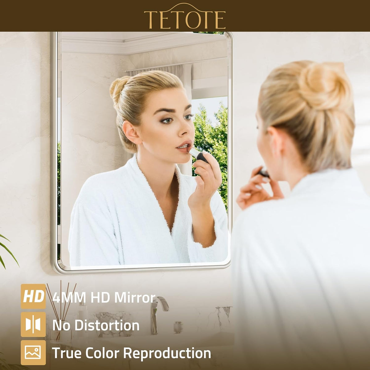 TETOTE Brushed Nickel Mirror 20 x 30 Beveled Edge Tempered Glass, Rounded Corner Rectangle Bathroom Mirror for Over Sink for Modern Bathroom, Living Room, Bedroom, Entryway