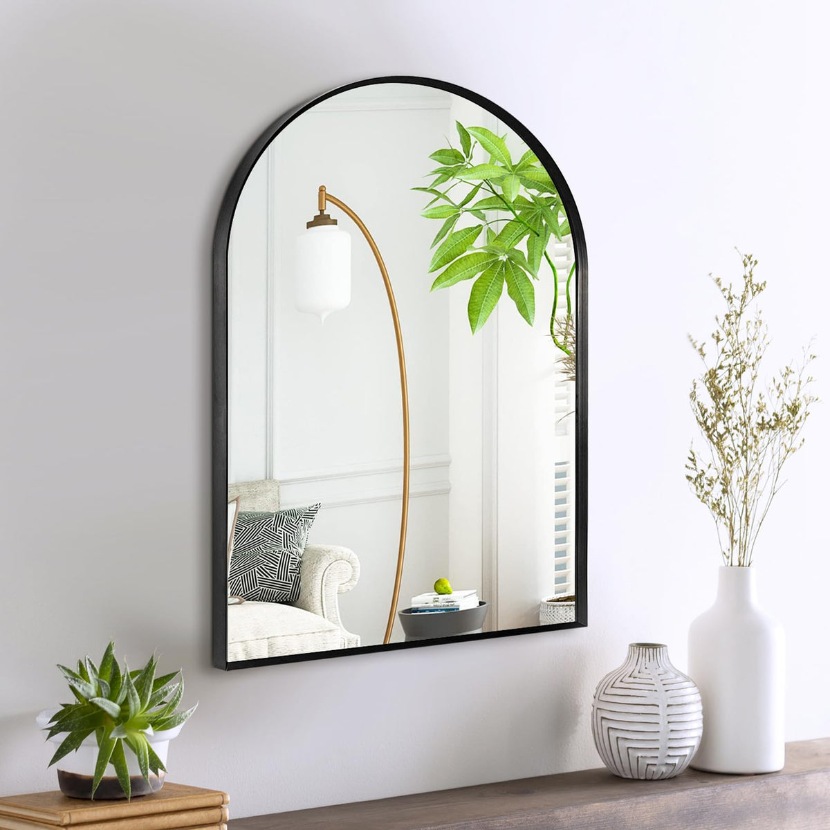 Wall Mount Mirror for Bathroom, Black Metal Framed, 24" x 36"