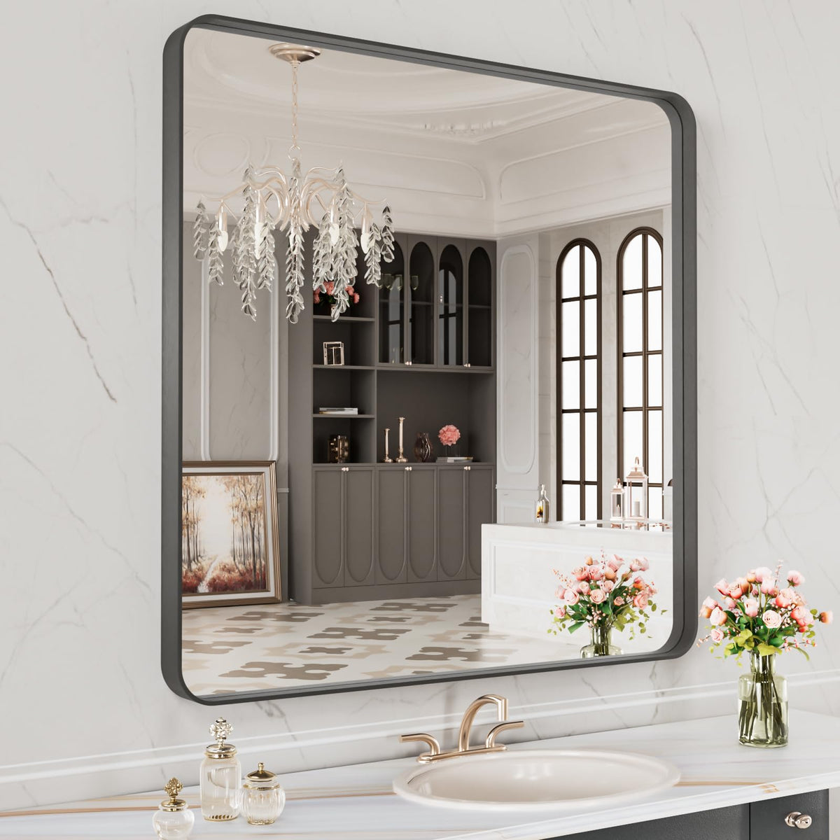 LOAAO 30"X36" Gold Bathroom Mirror