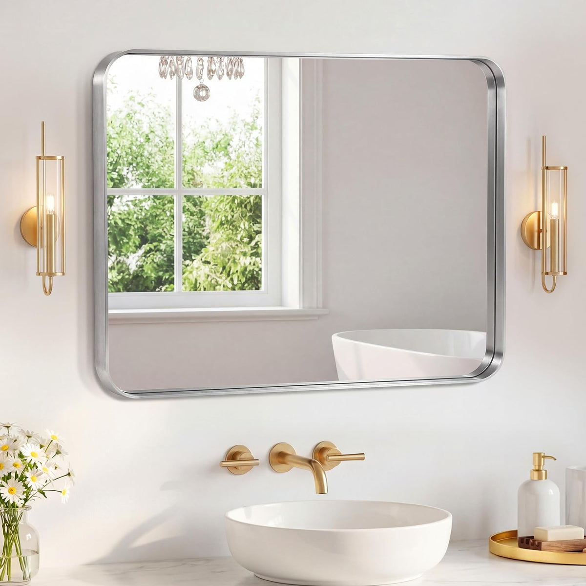 Sweetcrispy 26"x38" Arched Bathroom Mirror, Bathroom Mirrors for Over Sink