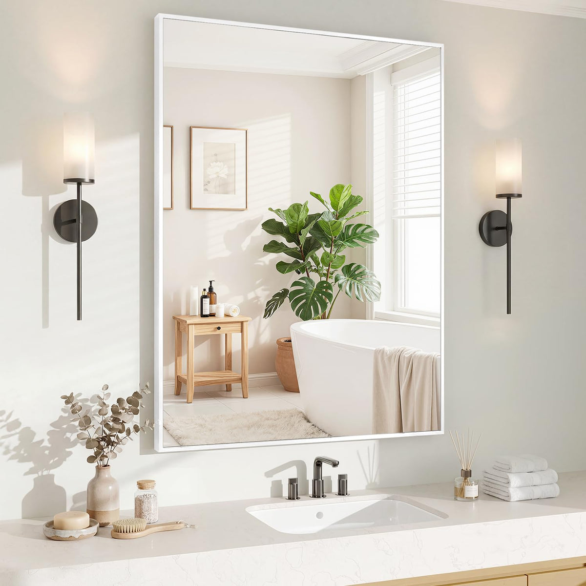 Koonmi Black Mirrors for Wall, 30x40 Inch Bathroom Mirror, Rectangular Wall Mirror for Living Room Bedroom Bathroom, Hangs Horizontally or Vertically