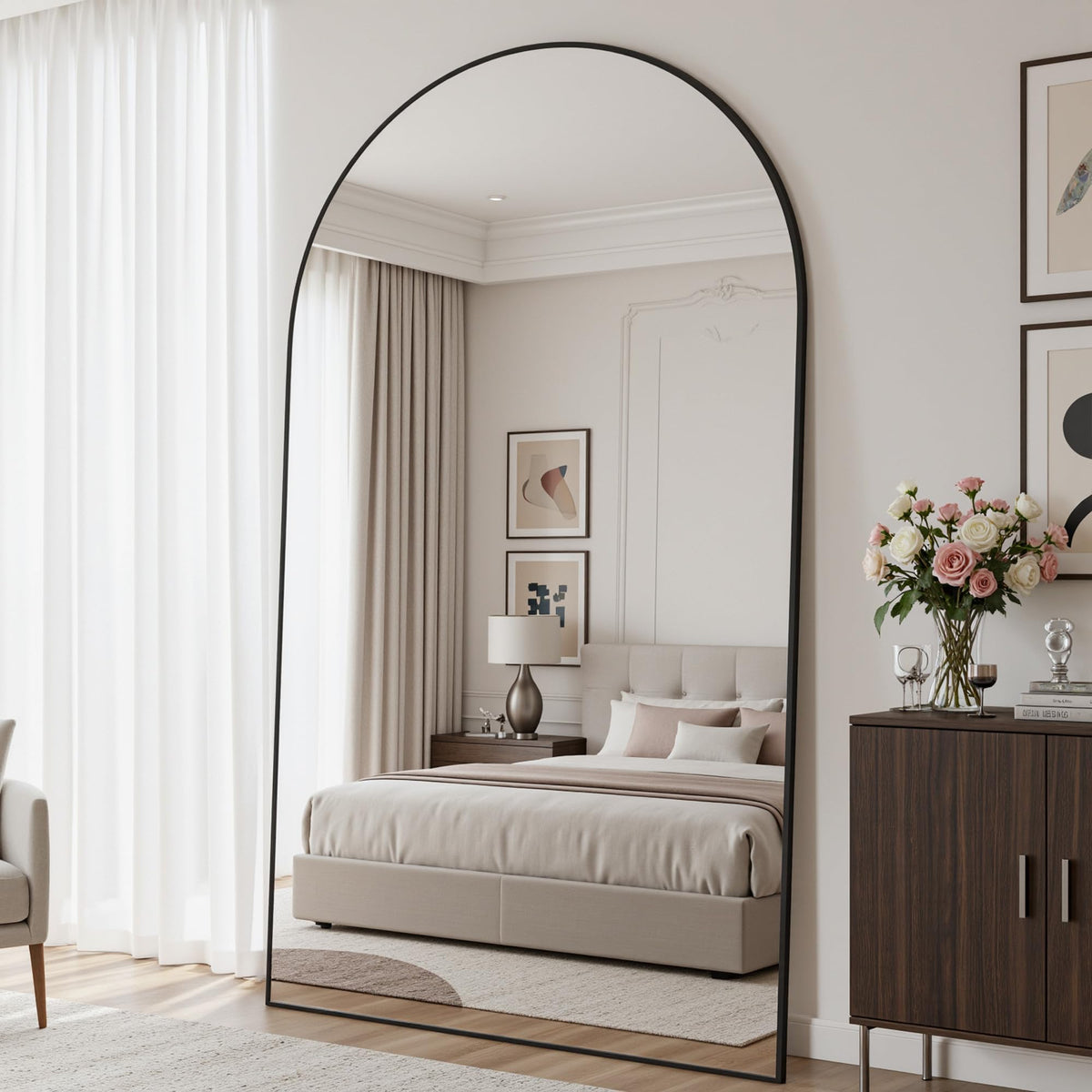 Full Length Mirror, 76"x34" Arched Floor Mirror, Gold