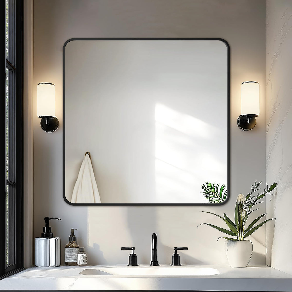 Delma Bathroom Vanity Mirror, Black Framed Mirror for Over Sink, 36x30