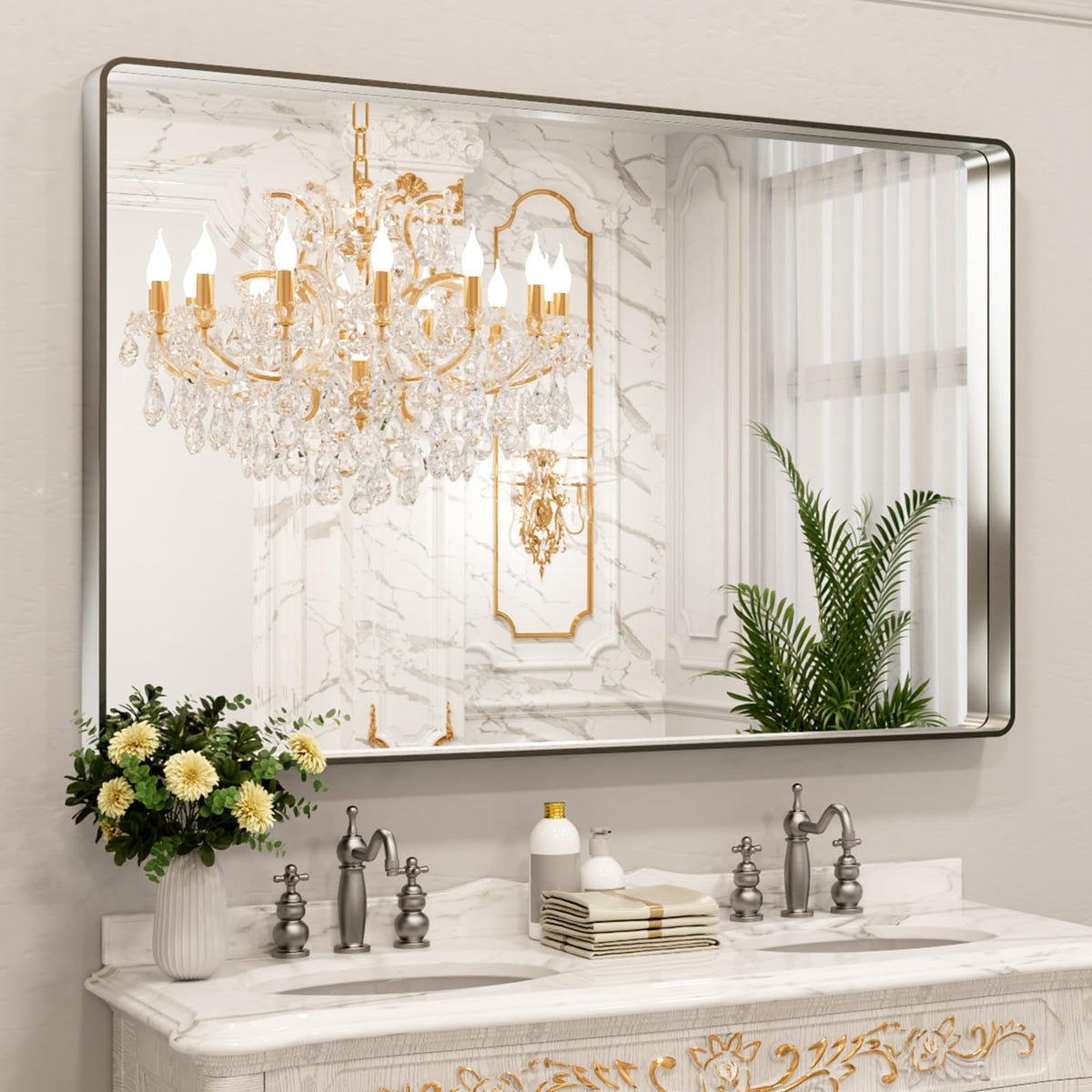 LOAAO 30"X36" Gold Bathroom Mirror