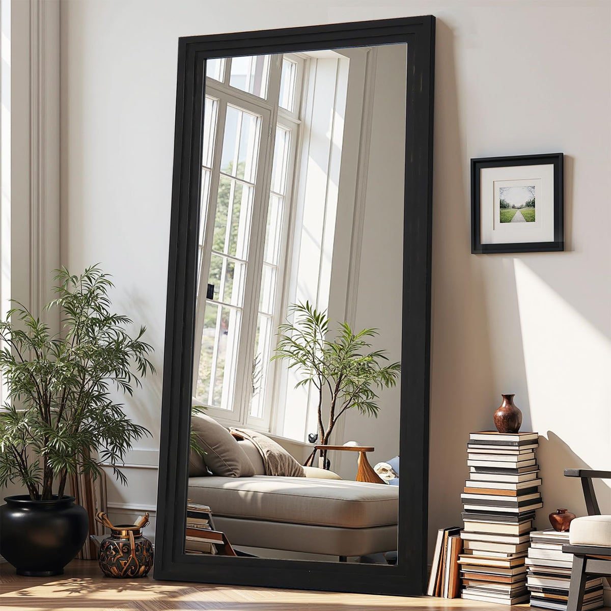 Antok Full Length Mirror with Solid Wood Frame, 71"×32" Wall Mounted Oversized Floor Mirror with Stand, Leaning Standing Hanging for Bedroom Living Room Entryway, Walnut, Arched Syle