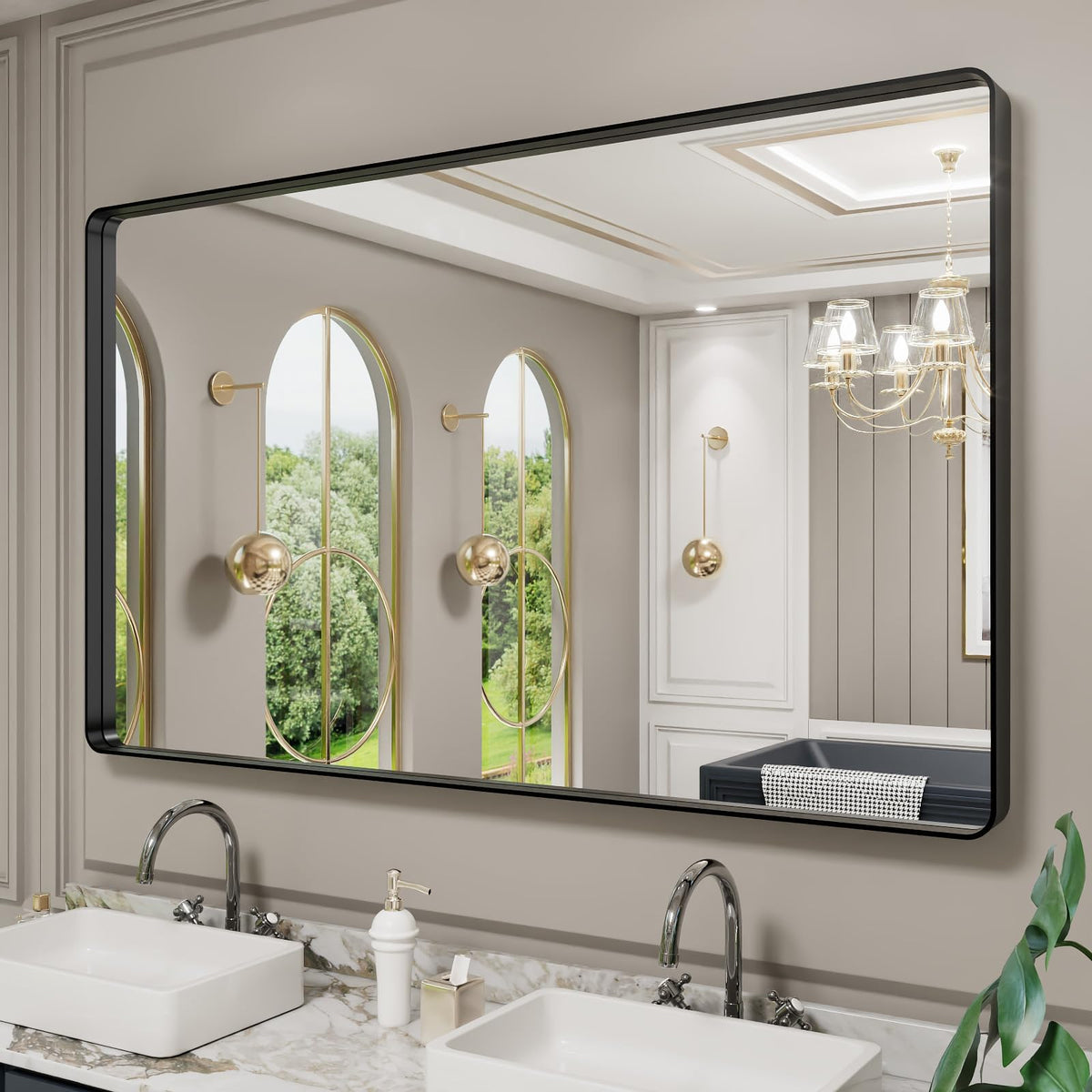 LOAAO 24X36 Inch Black Bathroom Mirror Metal Framed