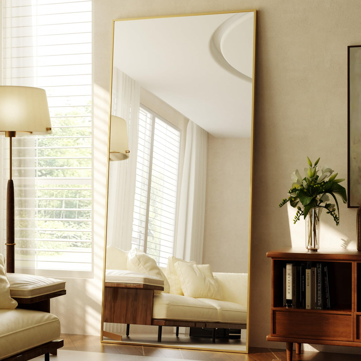 BEAUTYPEAK Full Length Mirror with Stand, 56"x21" Floor Mirror