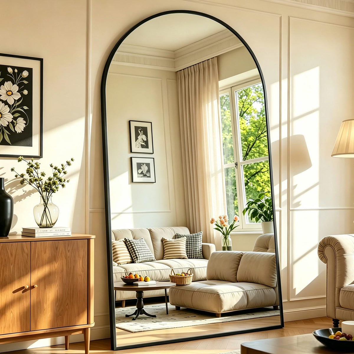 DMWOODFL 81"x41" Arched Full Length Mirror - Extra Large Floor Standing/Wall Mounted Mirror with Stand, Shatter-Resistant Gold Aluminum Frame for Bedroom, Living Room & Dressing Area