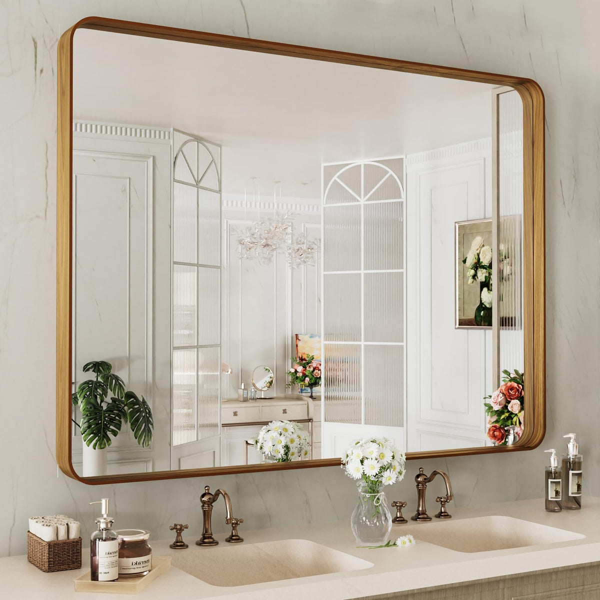 LOAAO 30"X36" Gold Bathroom Mirror