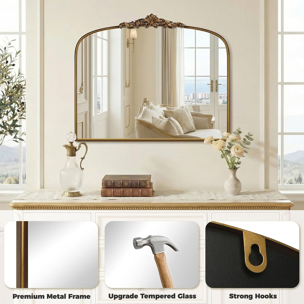 Vintage Gold Mirror 36"X30" Arched Antique Wall Mirror