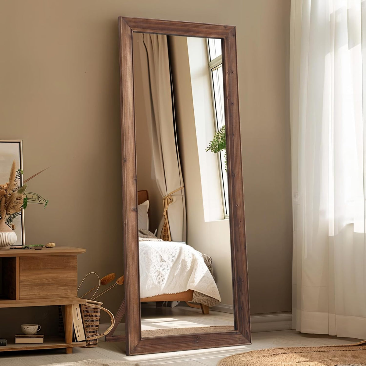 MELOMOIR Rustic Farmhouse Full Length Mirror with Solid Wood Frame 56"x21"