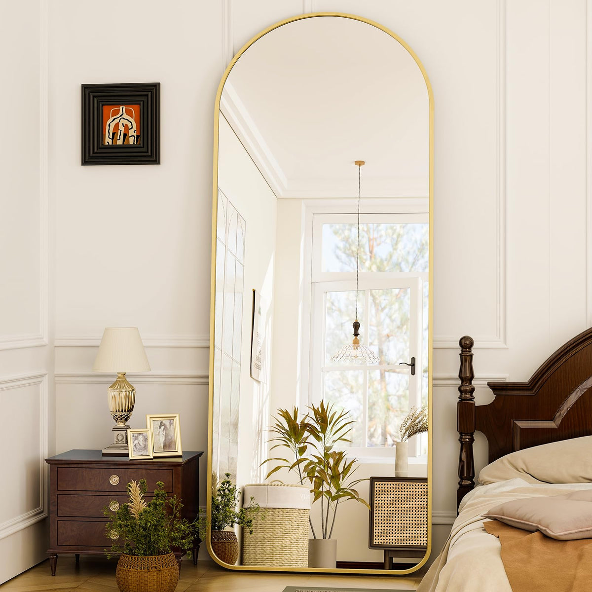 GLSLAND Arched Full Length Mirror,64"x21" Vintage Carved Floor Mirror Gold
