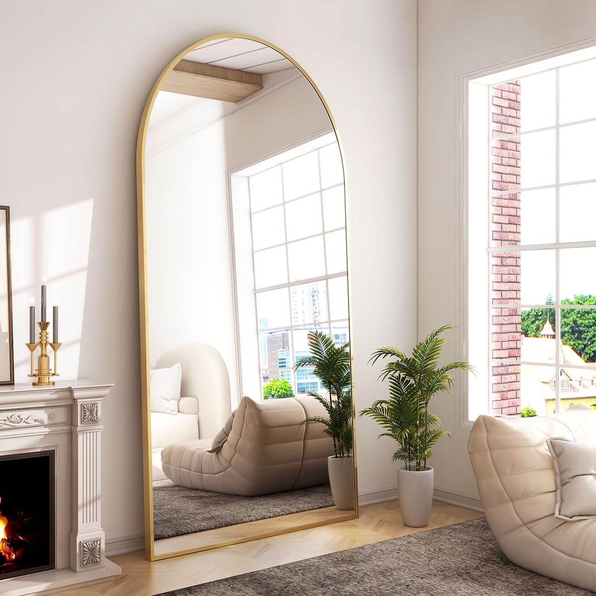 GLSLAND 30x71 Arched Full Length Mirror, Large Full Body Floor Mirror, Gold