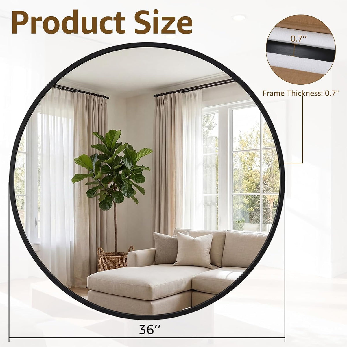 NEWBULIG 36 Inch Round Wall Mirror, Bathroom Mirrors for Over Sink