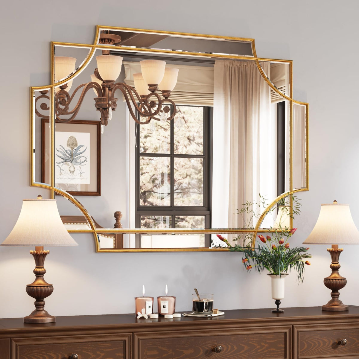Kelly Miller 24"x48" Gold Foil Scalloped Edge Decorative Vanity Wall Mirror