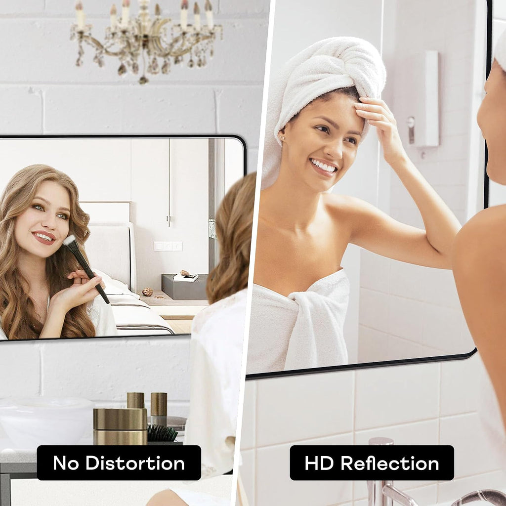 Wall Mount Mirror for Bathroom, Black Metal Framed, 24" x 36"