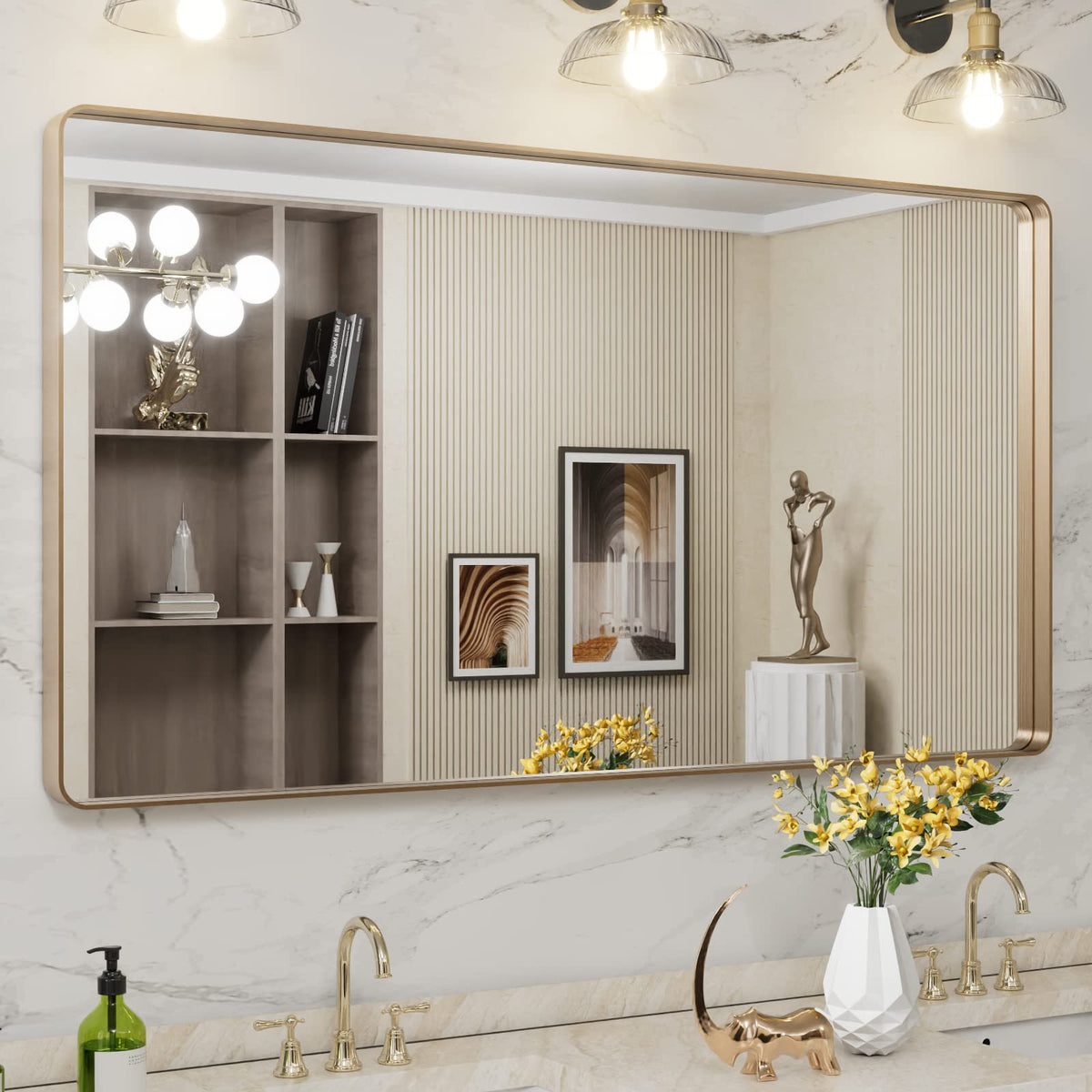 LOAAO 24X36 Inch Black Bathroom Mirror Metal Framed
