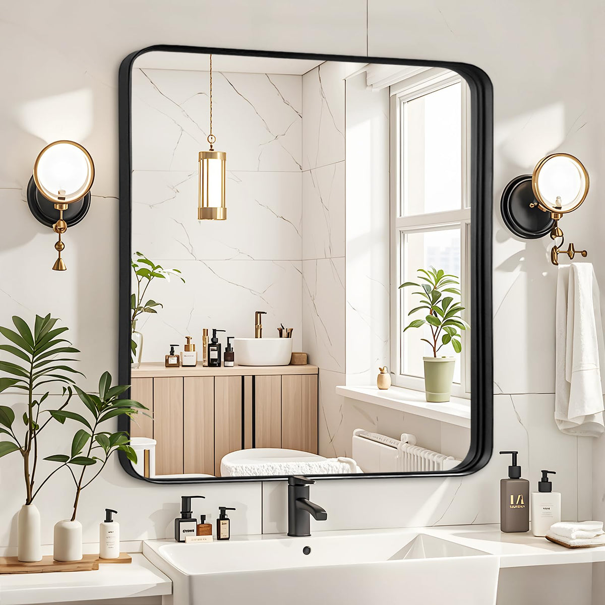 Black Bathroom Vanity Mirror Over Sink 2 Pack, 24x36 Large Wall Mirror