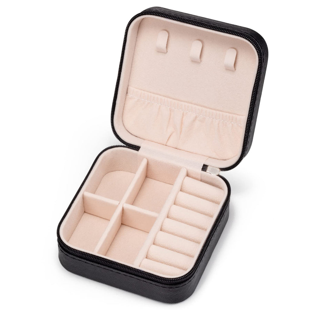 Mini Jewelry Travel Case,Small Jewelry Box,Traveling Jewelry Organizer,Portable Jewellery Storage Holder for Rings Earrings Necklace Bracelet Bangle Organizer,Boxes for Girls Women(PU-Black)