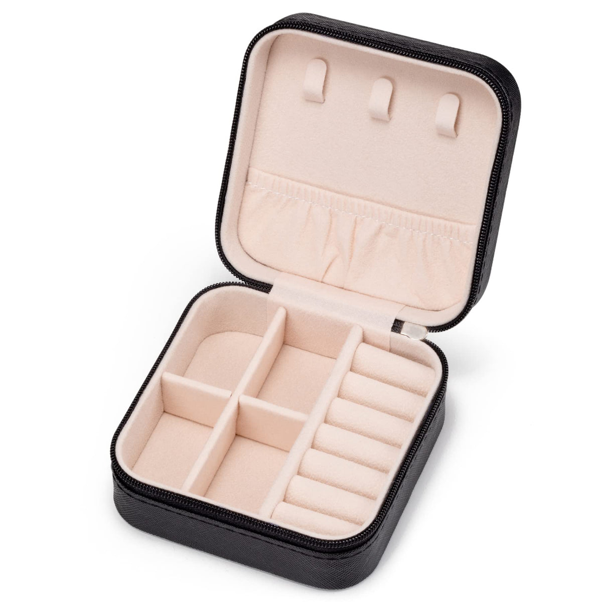 Mini Jewelry Travel Case,Small Jewelry Box,Traveling Jewelry Organizer,Portable Jewellery Storage Holder for Rings Earrings Necklace Bracelet Bangle Organizer,Boxes for Girls Women(PU-Black)