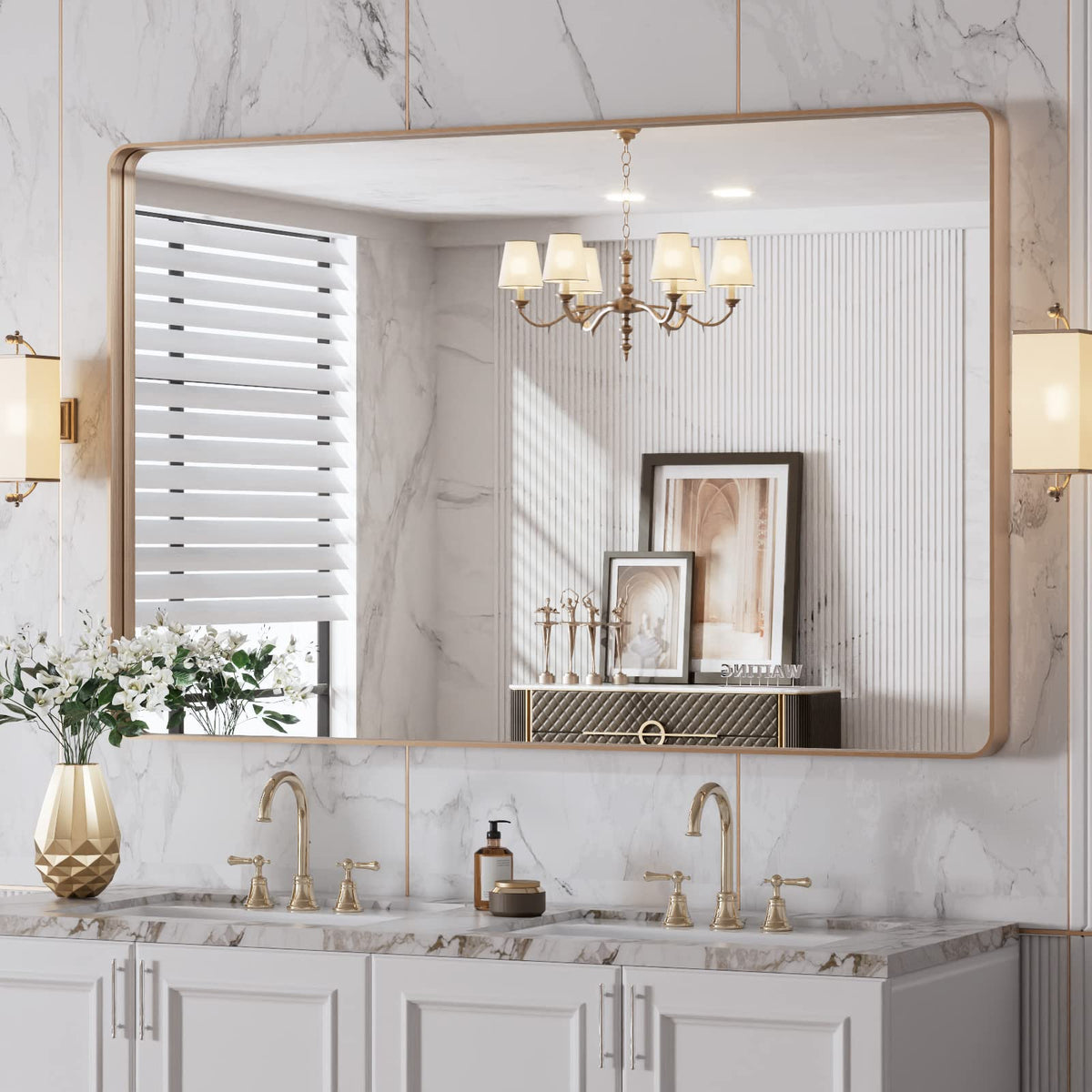 LOAAO 30"X36" Gold Bathroom Mirror