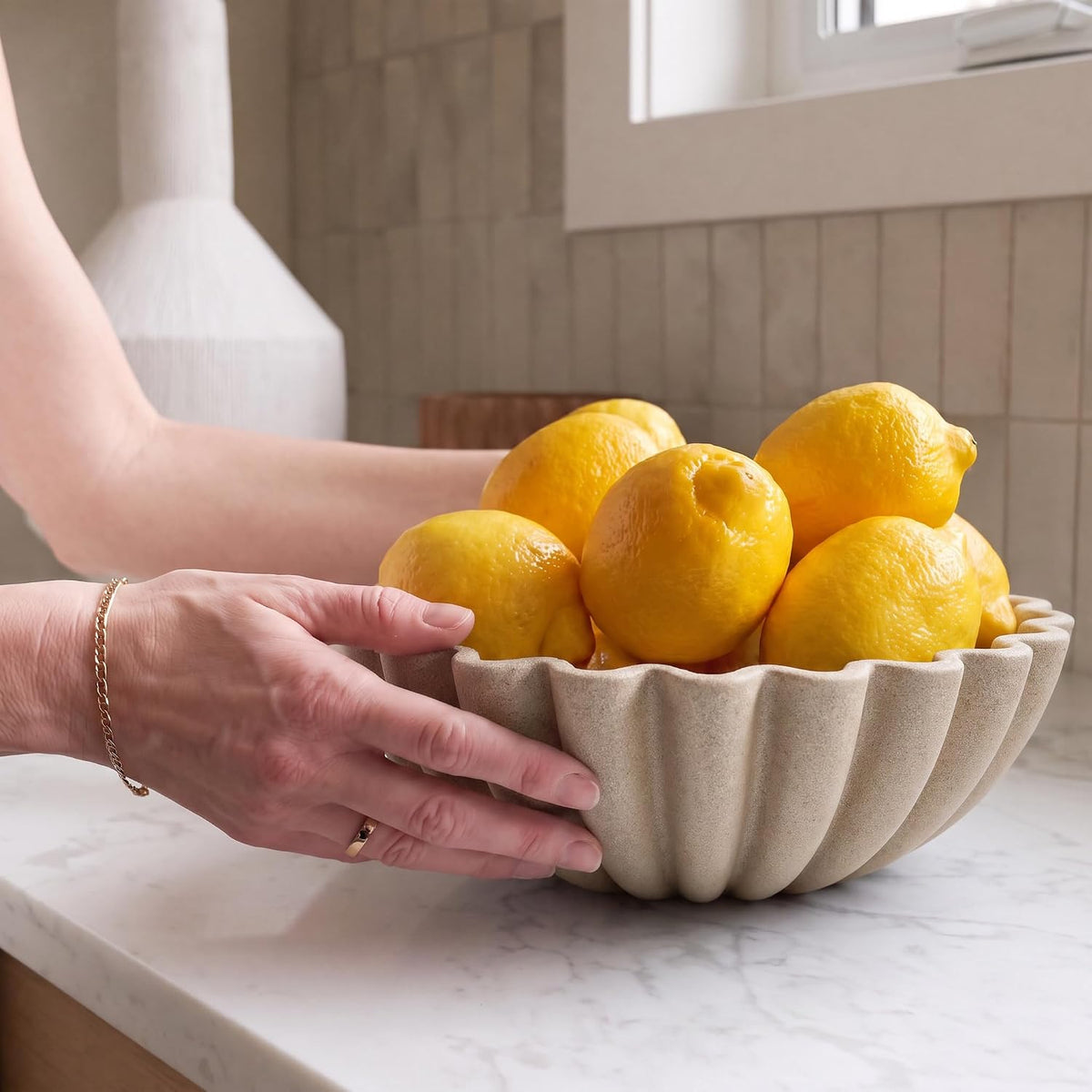 KIBAGA Decorative Marble Fruit Bowl for Your Kitchen Counter or Table Decor