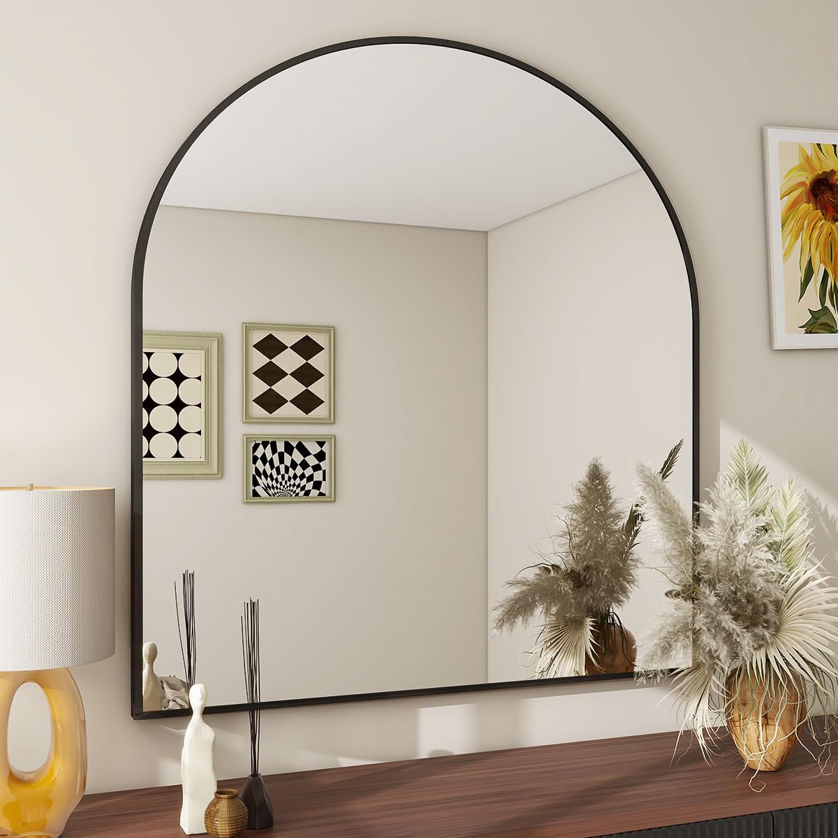 BEAUTYPEAK 31"x32" Arch Bathroom Wall Mirror, Gold